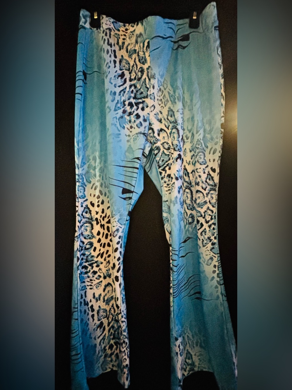 Blue Animal Print Wide-Leg Pants
